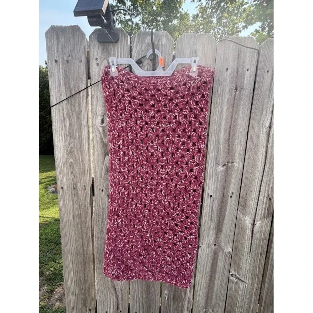 Handmade Crochet Granny Stitch Baby Blanket OS Burgundy Marbled Boho Cozy